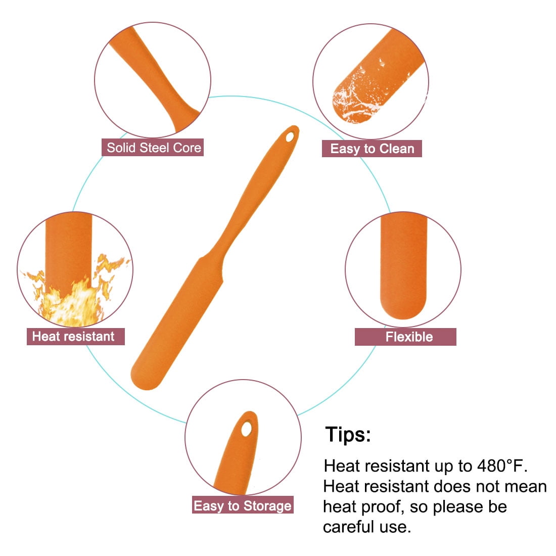 Unique Bargains Silicone Spatula 4 Pieces Heat Resistant Nonstick Turner Orange