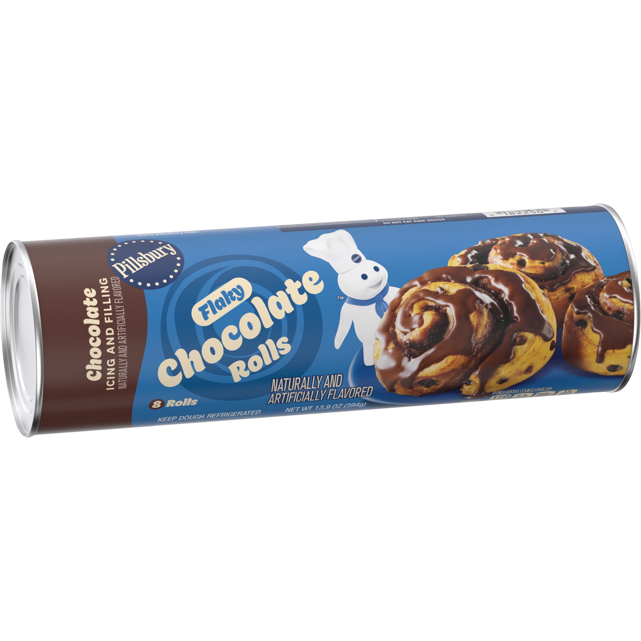 Pillsbury Flaky Chocolate Rolls with Icing, Canned Pastry Dough, 8 Count, 13.9 oz
