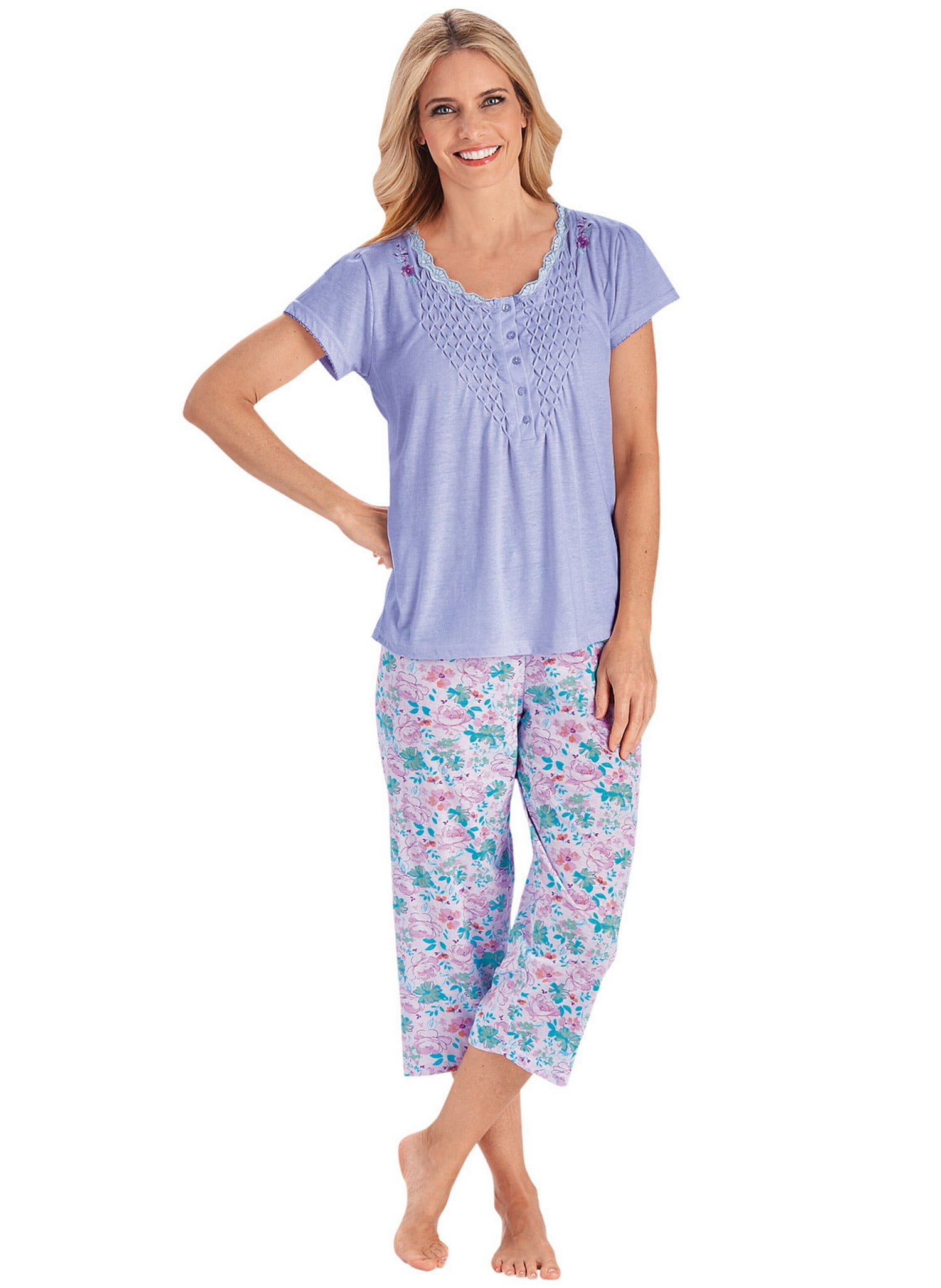 Pajama Set for Women with Capris - Short Sleeve Sleepwear Pjs