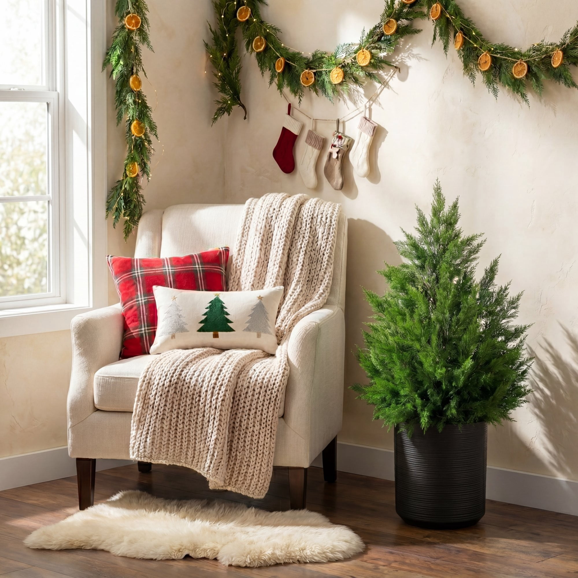 3ft. Artificial Real Touch Winter Cypress Bush in Black Decorative Planter