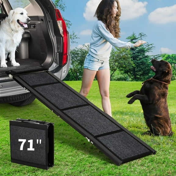 Ladcaser Outdoor Dog Ramp 71" L x 17" W Folding Pet Ramp for Car SUV Truck, for Medium & Large Dogs up to 250 LBS