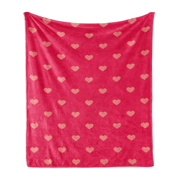 Hearts Soft Flannel Fleece Throw Blanket, Pastel Heart Shaped Spots Valentine Gift Wrapping Pattern Dotty, Cozy Plush for Indoor and Outdoor Use, 50" x 70", Dark Pink and Coral, by Ambesonne
