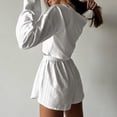 thumbnail image 5 of BaoFuBaoMei Pajamas for Women Set Plus Size 2 Piece Long Sleeve Sleepwear Crew Neck Top and Shorts Pjs Hollow out Cropped Lounge Set, 5 of 9
