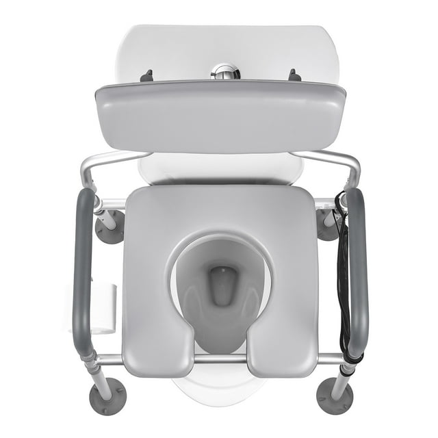 KFFKFF Bedside Commode Chair, 500 lbs Capacity, 4-in-1 Portable Toilet and Raised Toilet Seat with Padded Seat & Backrest, Detachable 5L Bucket, Adjustable Height & Width Adult Potty Chair