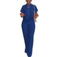 thumbnail image 3 of Aomice Women's Summer 2 Piece Outfits Casual Tracksuit Short Sleeve Button Down Crop Top Wide Leg Long Pant Lounge Sets-L-Blue, 3 of 5