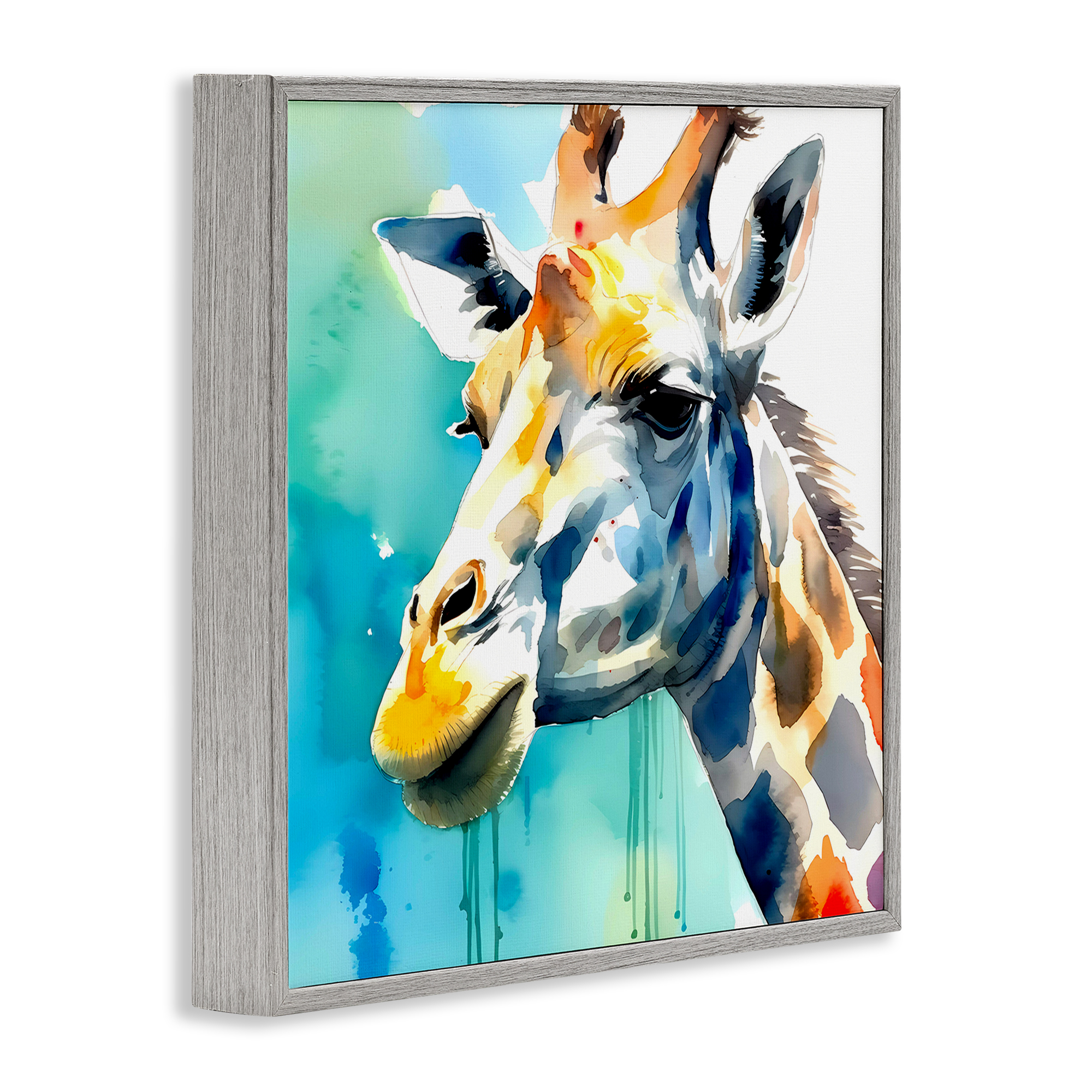 Stupell Industries Giraffe with Blue Splash Animals & Insects Painting Gray Framed Art Print Wall Art, 24 x 24