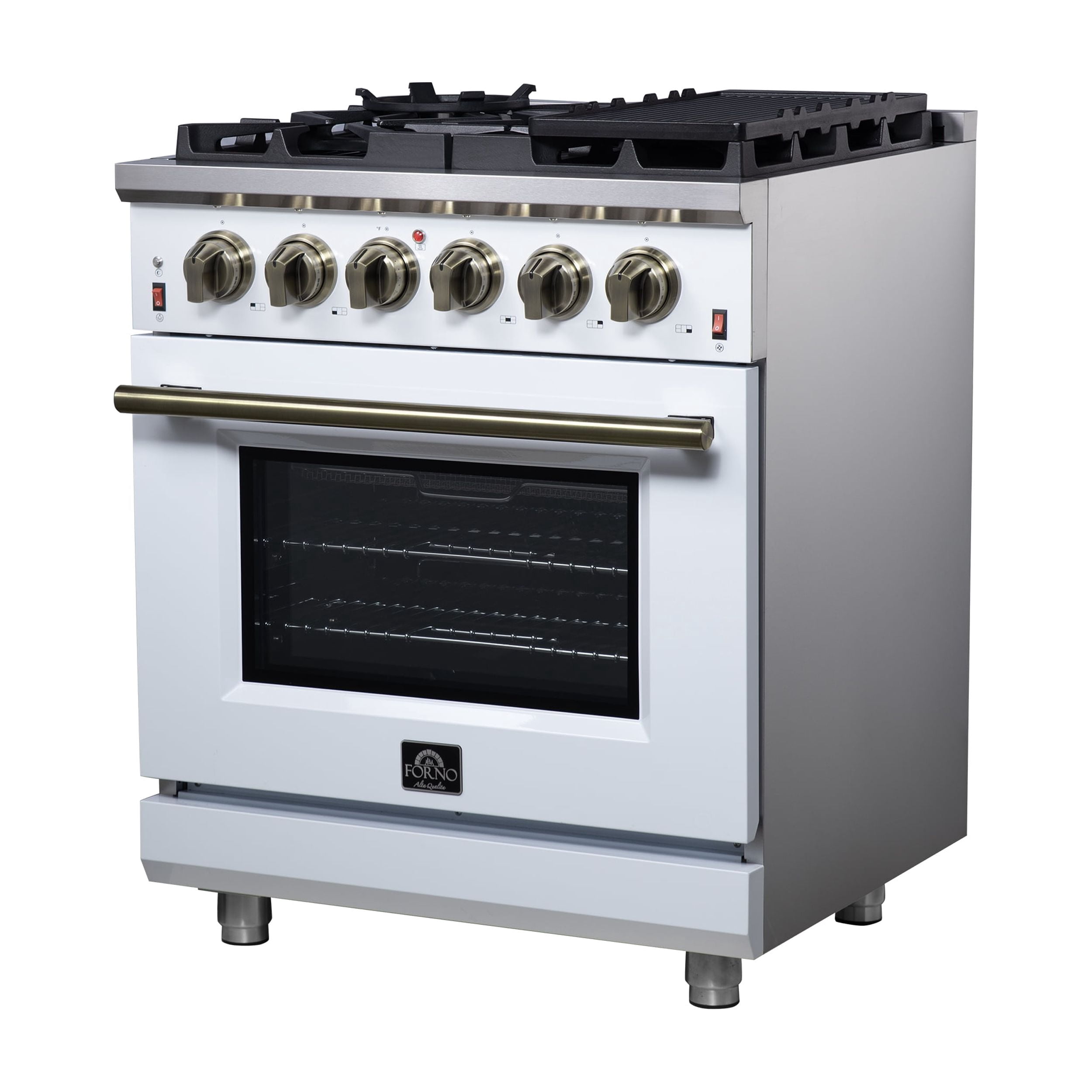 Forno Massimo 30-Inch White Freestanding Gas Range, 5 Burners, True Convection Oven