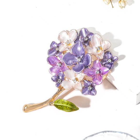 Hydrangea Enamel Pins Alloy Rhinestone Brooches for Backpack Clothes Medium Orchid 53x35mm