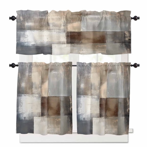 Gradient Art Kitchen Curtains Valances and Tiers Set of 3, 36 Inch Length Tier Curtains and Valance Rod Pocket Valance Curtains Set for Kitchen Bathroom Small Windows