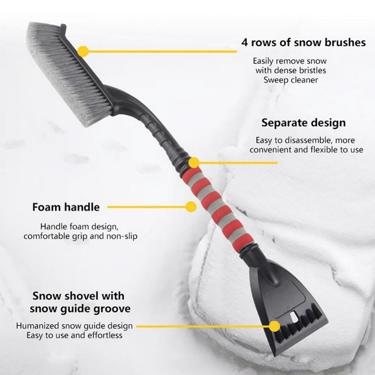 27 inch Snow Brush and Detachable Ice Scraper with Ergonomic Foam Grip for Cars, Trucks, SUVs (Heavy Duty ABS, PVC Brush), Multicolor