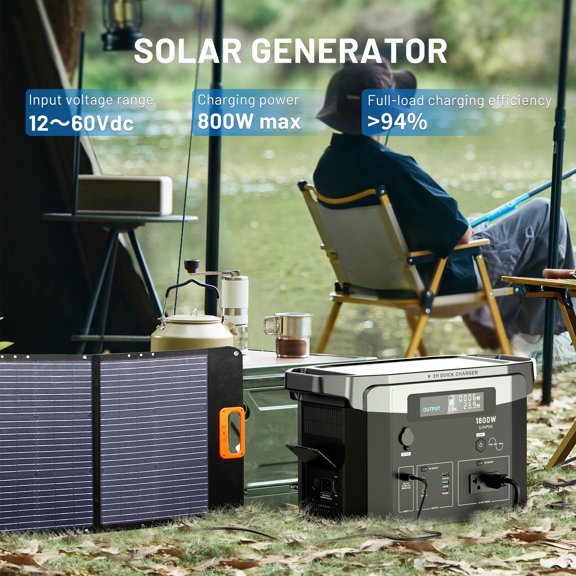 Mondawe Solar Generator, 1800W Power Station, Portable Solar Generator for Off-Grid Living, Home Use, Camping, RV