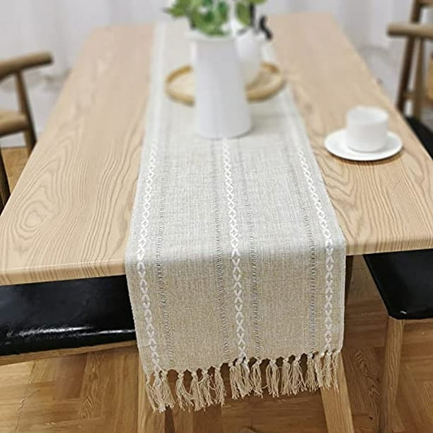 Camino De Mesa, Camino De Mesa De Comedor Tejido De Lino Y Algodón Con Borlas Para Decoración De Comedor Y Dormitorio, 13,0 X 72,0 Pulgadas