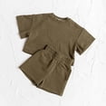 thumbnail image 2 of Ulanda Toddler Girls Summer Outfits Cotton Solid T-Shirt & Biker Shorts Set for Little Girls 2 Pcs Tracksuits (Army Green, 18-24 Months), 2 of 4
