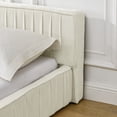 thumbnail image 5 of Queen Size Upholstered Bed Frame - Beige Chenille Fabric, Pleated Design Platform Bed w/ Headboard. Solid Frame, No Box Spring Needed. 88"*67"*23.5", Modern Bedroom Furniture., 5 of 10