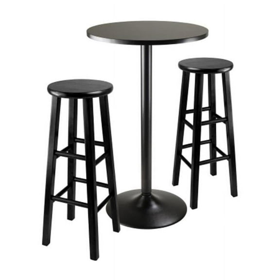 3pc Square Black Pub Table with two 29 in. Wood Stool Square Legs