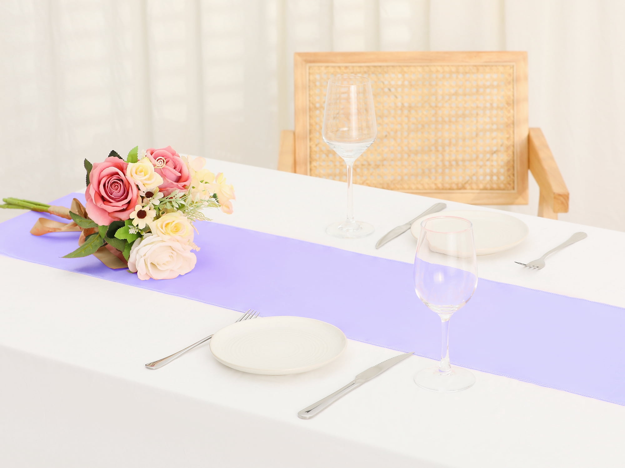 Unique Bargains Satin Silk Polyester Table Runners for Wedding Parties (10 Count) Light Purple 12"x108"