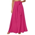 thumbnail image 2 of Cagogo Women's Wide Leg High Waisted Flowy Solid Boho Midi Pants Vacation Casual Palazzo Trousers Beach Summer Lounge Cropped Pants Fashion Beachwear, Hot Pink L, 2 of 7