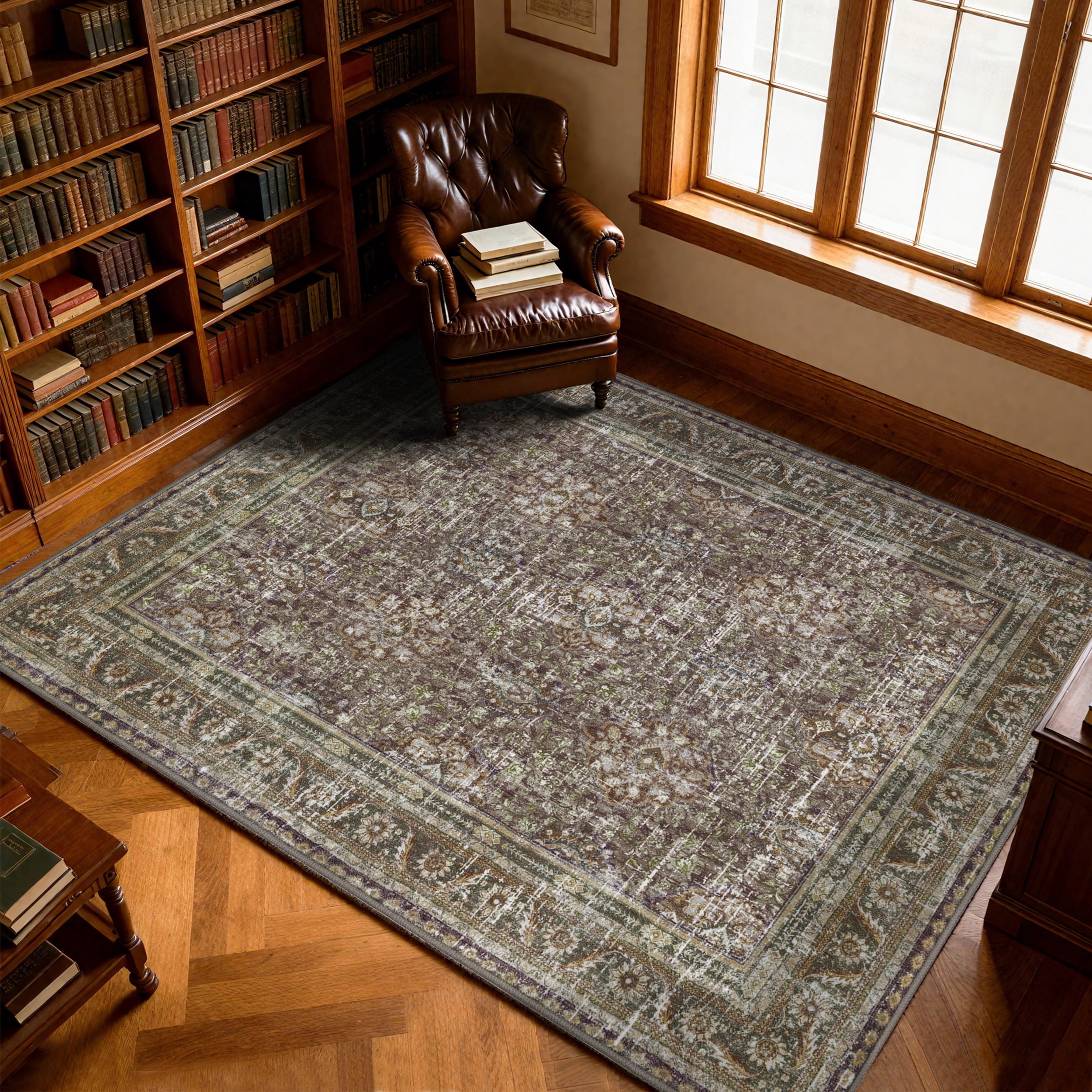 ARJINCUTE Distressed Vintage Traditional Farmhouse Green Area Rugs 6'x9', Non-Slips Low Pile High Traffic Machine Washable