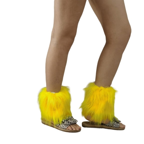 Women Aesthetic Fuzzy Leg Warmer Boot Cuffs Japanese Student Solid Bright Yellow Plush Leggings Leg Cover Long Socks