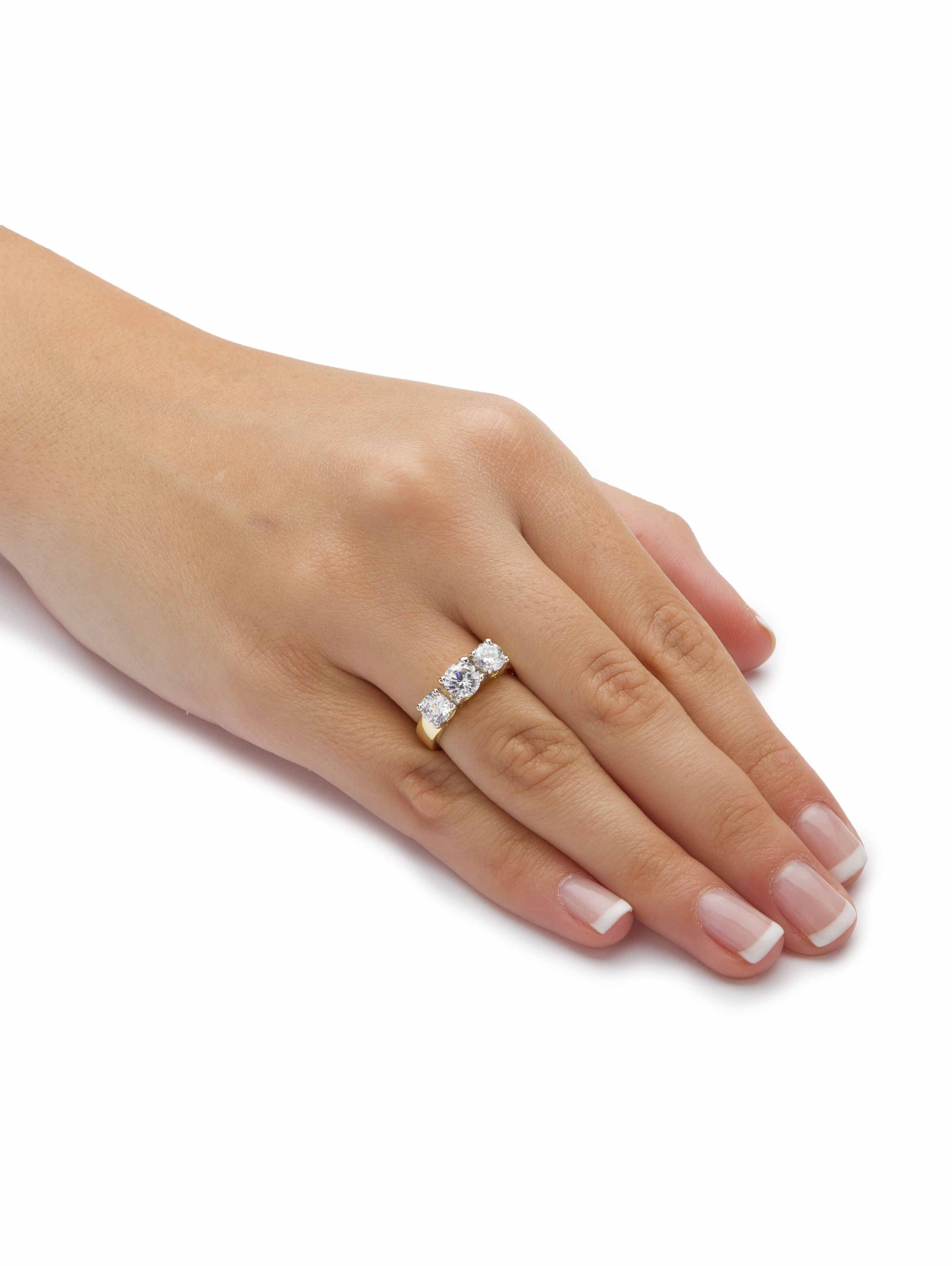 PalmBeach Jewelry 2.28 TCW Round Cubic Zirconia Three-Stone Anniversary Ring Gold-Plated
