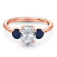 thumbnail image 3 of Gem Stone King 2.20 Ct Oval White Topaz Blue Sapphire 18K Rose Gold Plated Silver Ring, 3 of 6