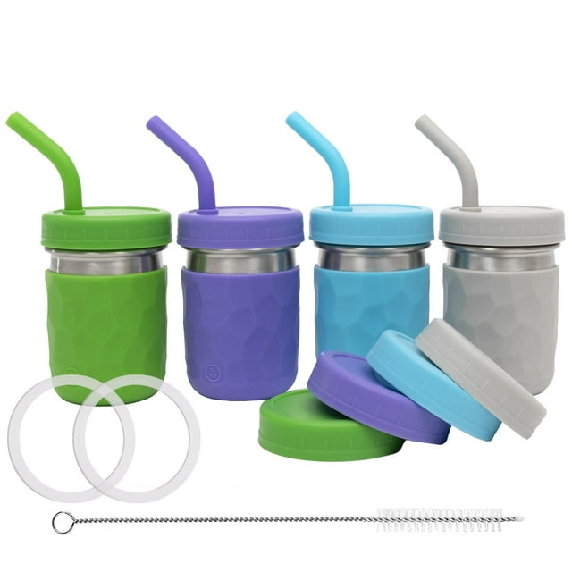 Juego de 4 vasos WeeSprout 2 en 1 para niños de acero inoxidable