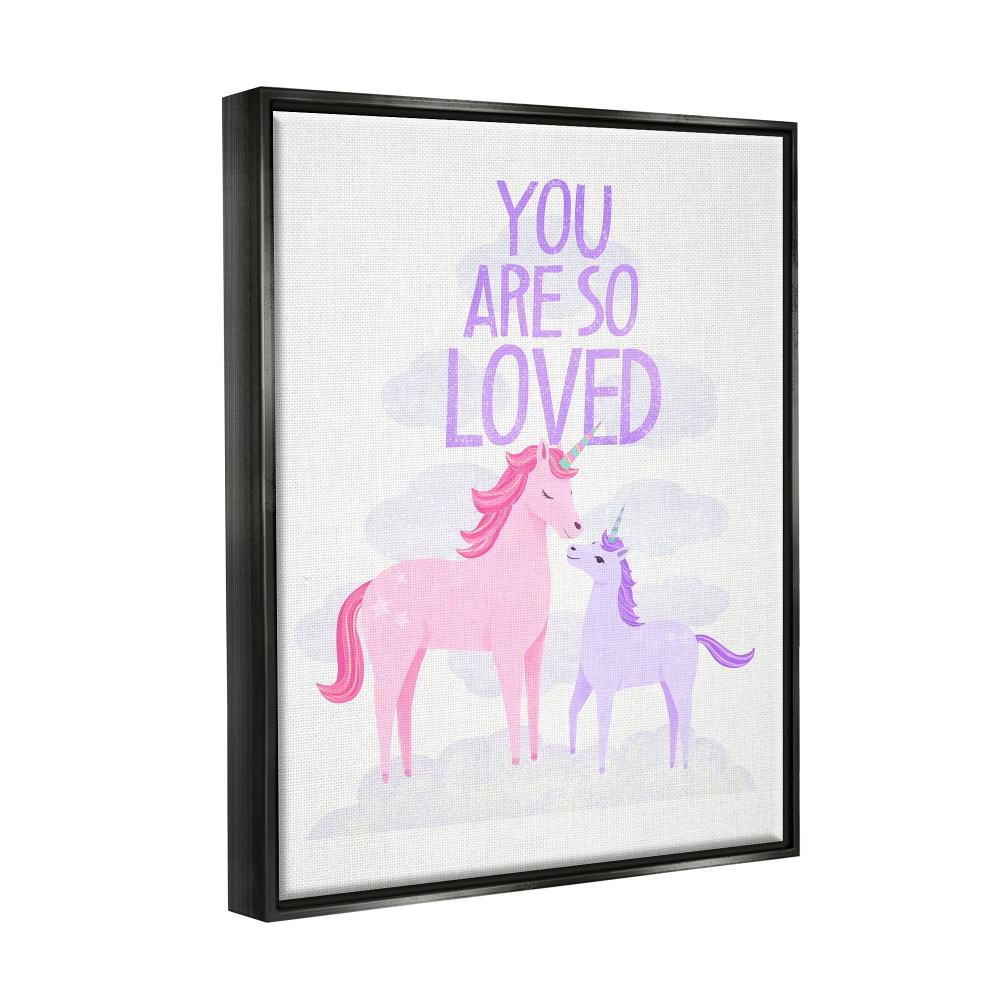 Stupell Industries Pink & Purple Unicorns Fairy Tales & Fantasy Painting Black Floater Framed Art Print Wall Art, 17 x 21