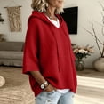 thumbnail image 4 of Solid Womens Hooded Knitted Pullover Sweater Drawstring Closure Batwing 3/4 Sleeves Oversized Loose Drop Shoulder Ribbed Hem Soft Cozy Casual Winter Fashion, 4 of 5