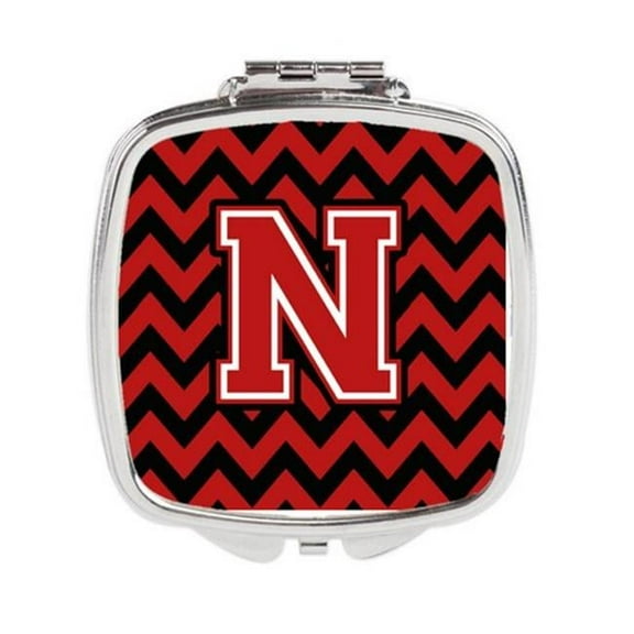 Carolines Treasures  Letter N Chevron Black & Red Compact Mirror - Black & Red