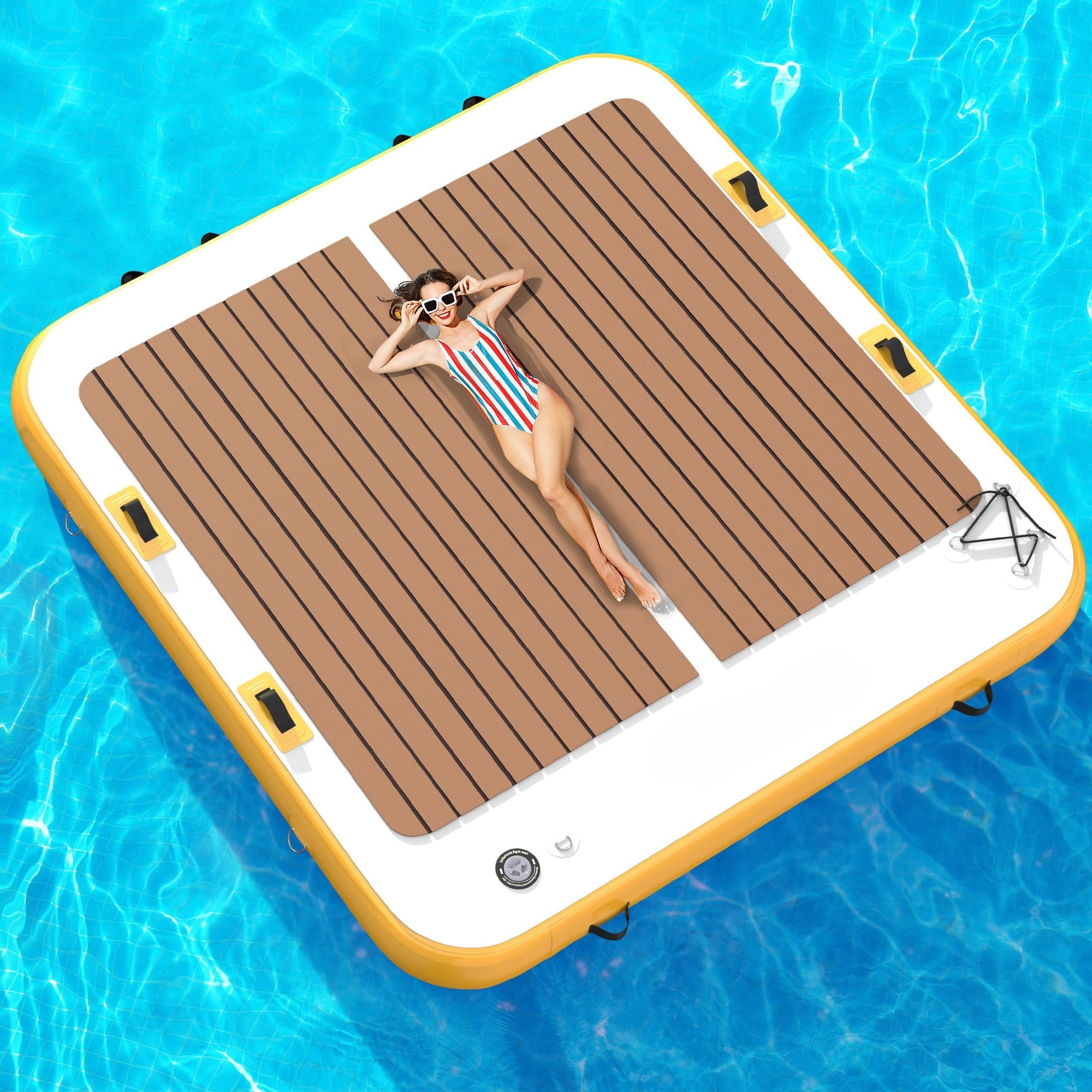 Dextrus Inflatable Dock Platform PVC Floating Dock 10 x 10 ft ,8-10 People Inflatable Dock Platform for Pool Beach Ocean