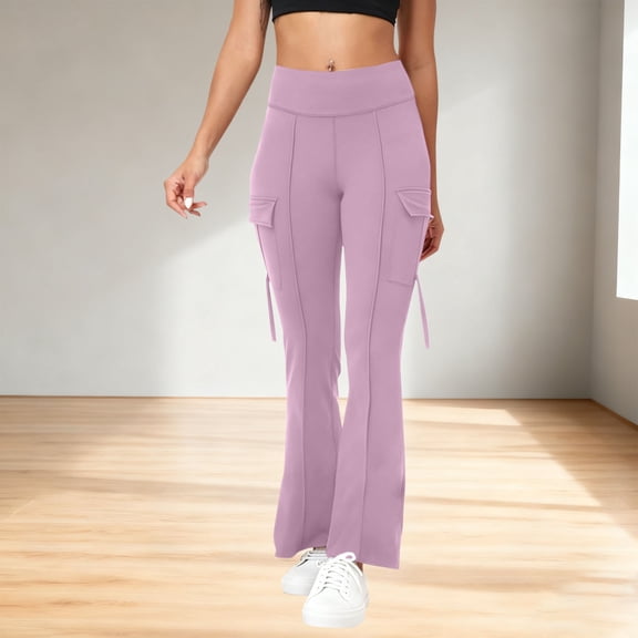 XUNKUSGA Flare Leggings for Women Stretchy High-Waisted Women's Pants Lightweight Butt Lifting Yoga Pants Comfortable Casual Soild Color Slim Fit Pants for Women with Side Pockets S-2XL Purple