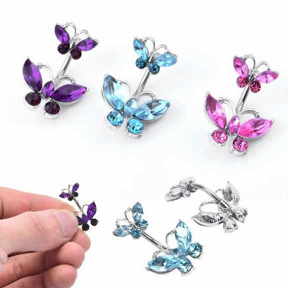 Racing Butterfly Zircon Crystal Butterfly Belly Button Body Piercing Navel Ring Sexy Jewelry