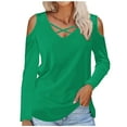 thumbnail image 2 of Black and Friday Clothing Sales Idoravan Long Sleeve Shirts for Women Winter Women's Solid Off Shoulder Fashion Long Sleeve Top Green S, 2 of 4
