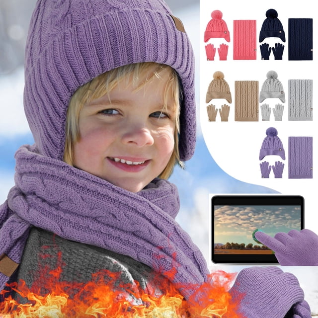 Set de guantes de bufanda para sombreros de invierno para adultos | Protección auditiva táctil | Forro de forro polar de cordero | Punto acolchado cálido | Mezcla de lana de poliéster | Regalo
