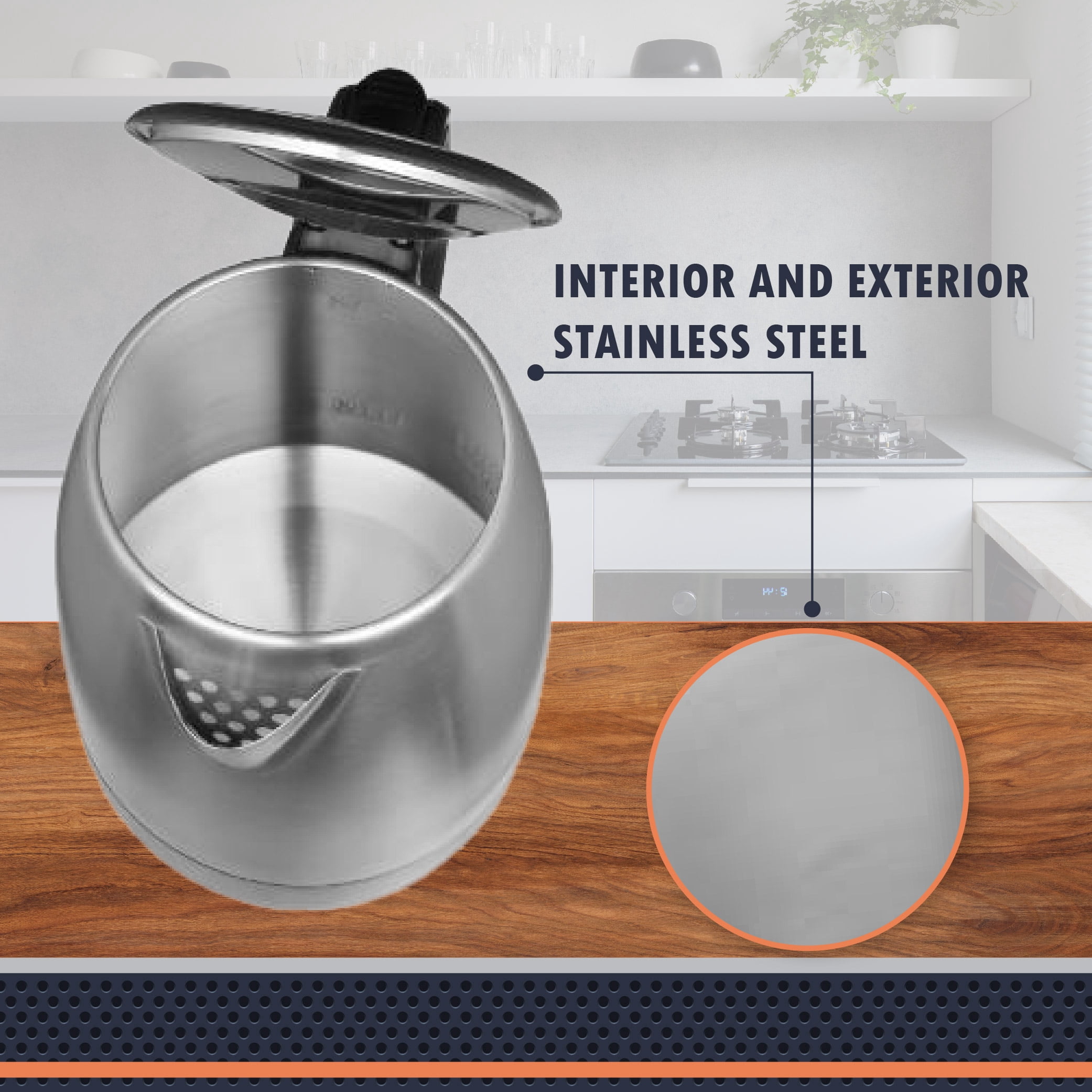 Newhouse 1200W 60-fl. oz. 1.7 L, Stainless Steel Electric Kettle NHEK-001, Electric Tea Pot for Boiling Water, Auto Shut Off Electric Tea Kettle, ETL Certified for Hospitality and Residential Use