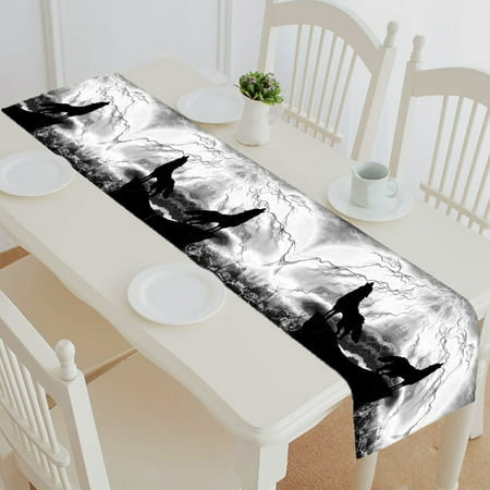 

ABPHQTO Wolf In Silhouette Howling To Thunderstorm Table Runner Placemat Tablecloth For Home Decor 14x72 Inch