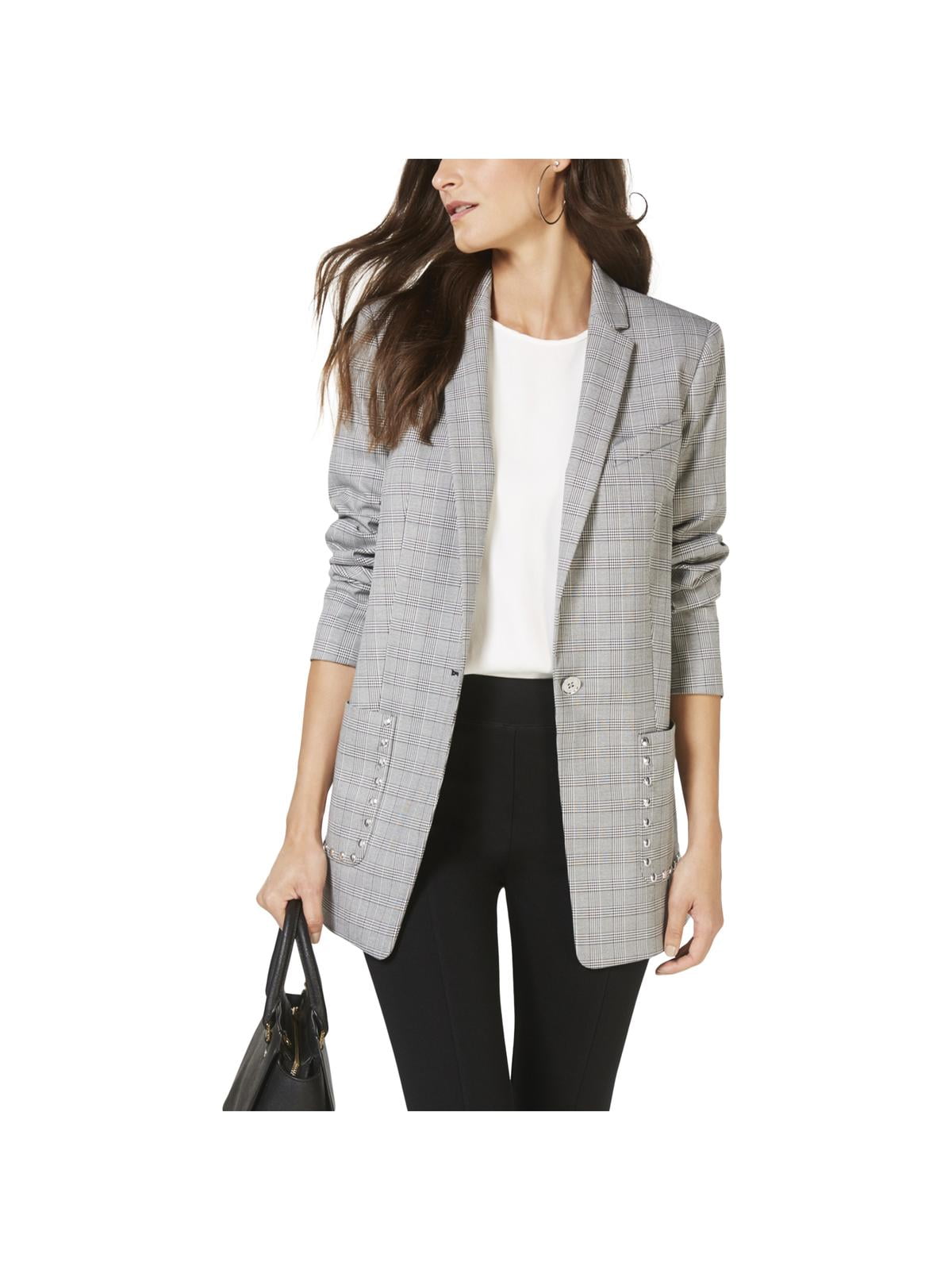 Michael Kors Michael Kors Womens Studded Plaid OneButton Blazer B/W