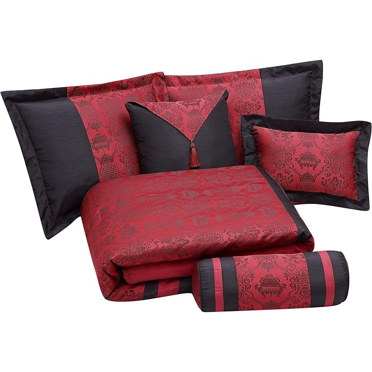 Chic Home Covington Set Letto King 24 Pezzi, Rosso, Con Ricamo Ottagonale E Trapuntatura, Piumino E Lenzuola In Microfibra - 4