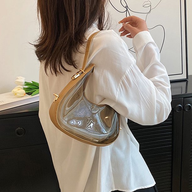 Bolsos de hombro para mujer, bolso informal de PVC transparente para teléfono, monedero para niñas (marrón)
