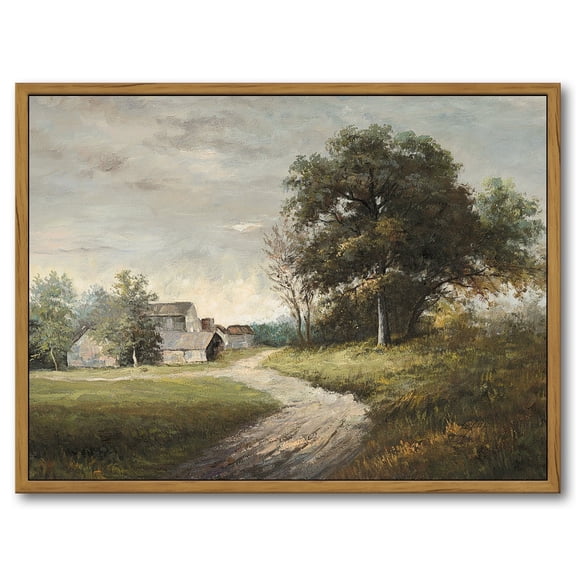 Drsoum Vintage Rustic Canvas Landscape Wall Art Classical Painting Countryside Room Decor 12x16in Natural Framed