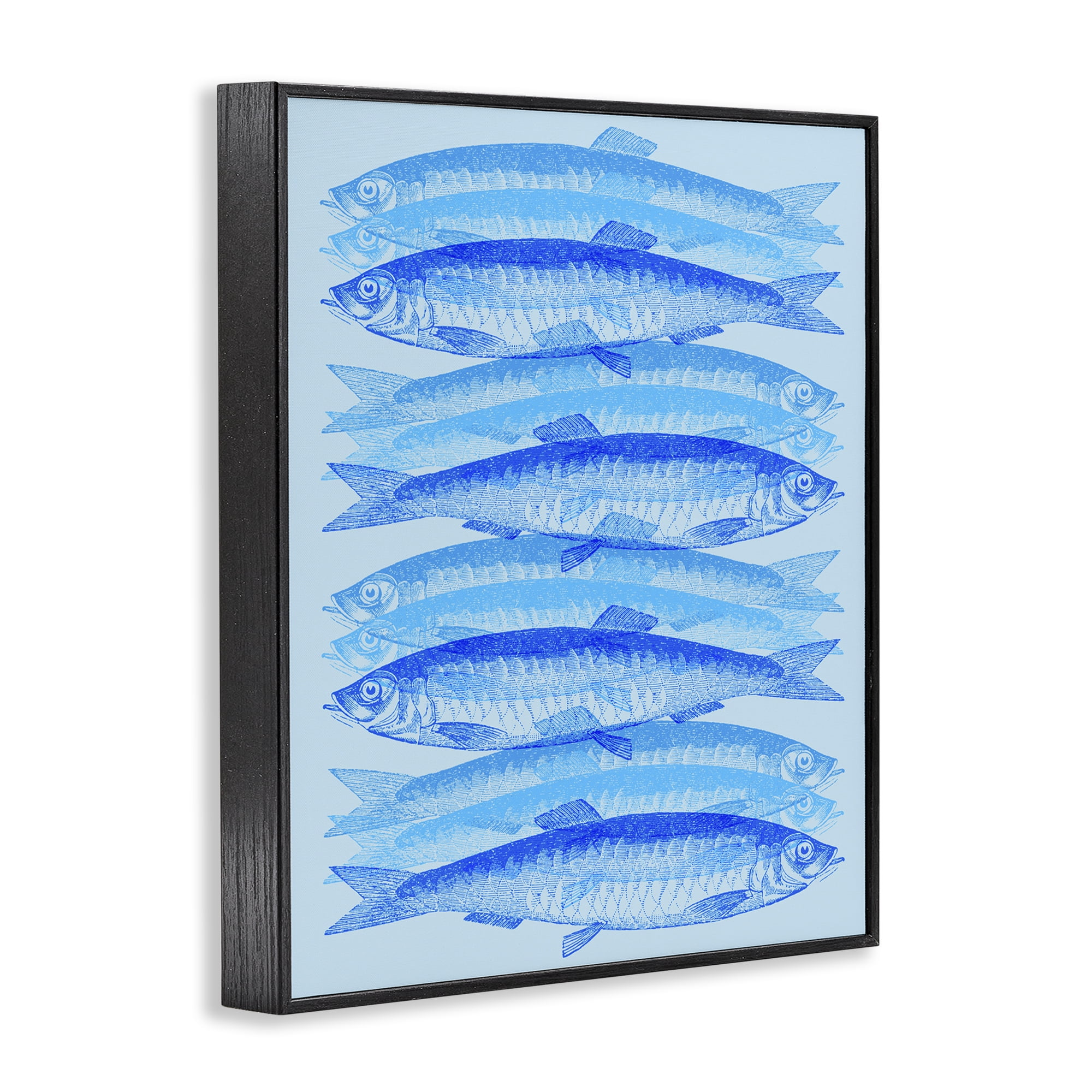 Stupell Industries Blue Layered Fish Animals & Insects Painting Black Framed Art Print Wall Art, 16 x 20