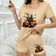 thumbnail image 6 of Tnhcen Women's Halloween Milk Silk Pajama Set Short Sleeve Round Neck Sporty Sleepwear Comfortable Loungewear S-XL Multiple Colors Available Khaki, 6 of 7