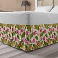 thumbnail image 1 of Floral Bed Skirt, Repeated Lotus Flowers with Leaves in Japanese Art Pattern Colorful, Elastic Bedskirt Dust Ruffle Wrap Around for Bedding Decor, 4 Sizes, Eggshell Olive Green Pink, by Ambesonne, 1 of 2