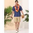 thumbnail image 3 of Lars Amadeus Men's Short Sleeve Button Down Stripes Color Block Printed Shirts M Blue White, 3 of 6