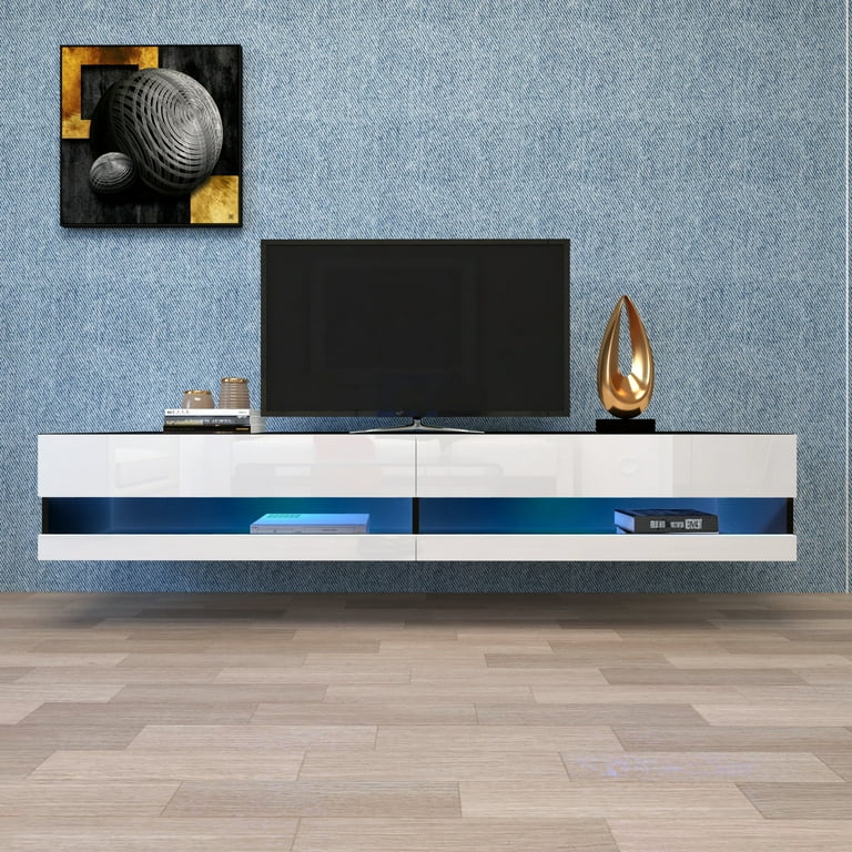 Floating TV Stand with LED Lights HSUNNS Wall Mounted Floating