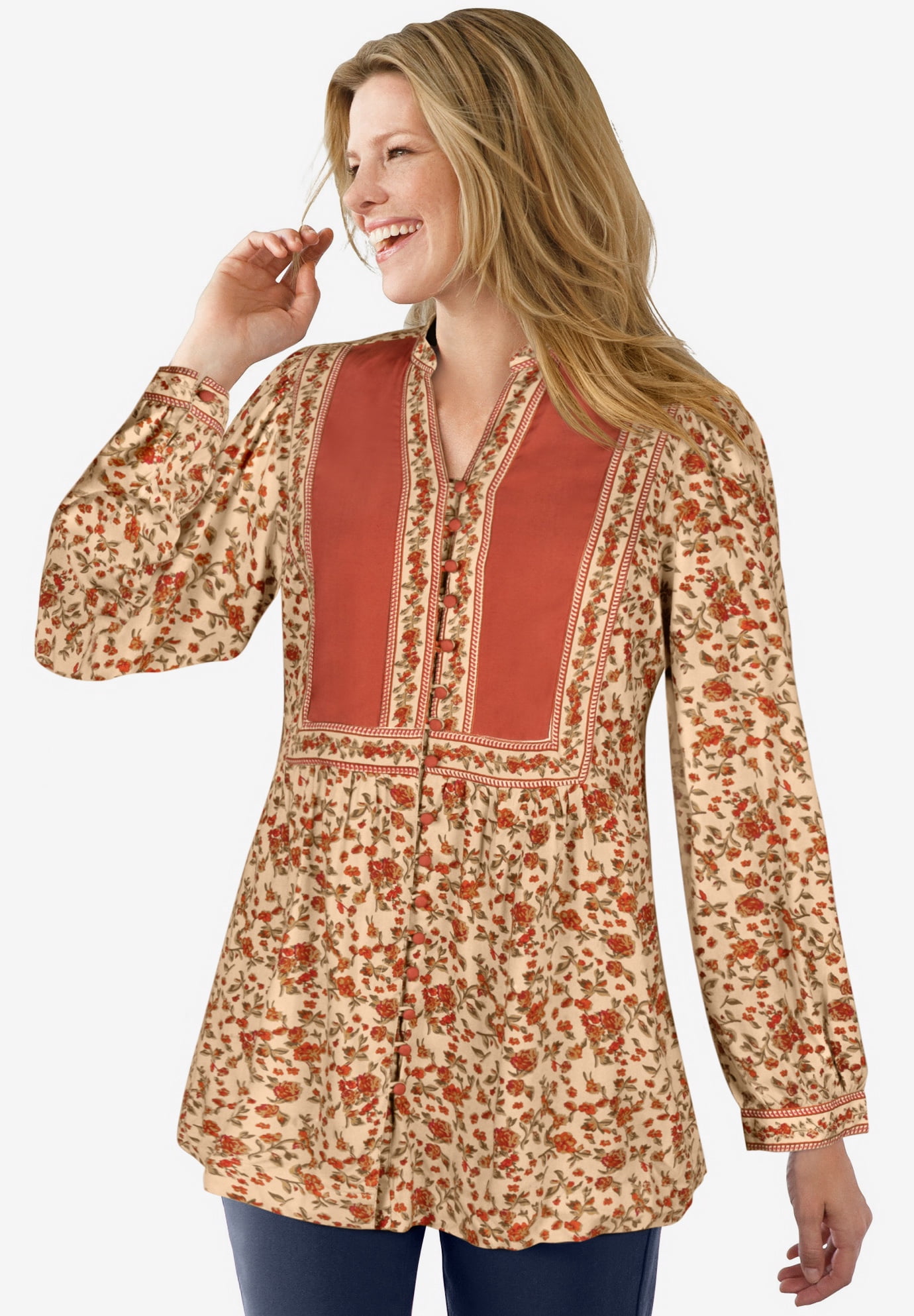 Plus Size Button-Front Mixed Print Tunic - image 5