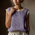 thumbnail image 4 of Diufon Summer Tops for Women Cotton Linen Lace Trim Cap Sleeve Tank Top Casual Crewneck Beach Vacation Blouses, 4 of 9