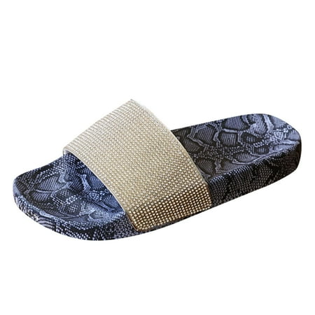 

Womens House Slippers Snakeskin Rhinestone Flat Bottom Straight Line Women Slippers Antiskid Casual Casual Casual Wear Sandals