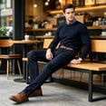 thumbnail image 6 of DENTOYOU Men's Regular Straight Fit Jean Pants Comfort Flex Waist Denim Jeans Black 34, 6 of 7