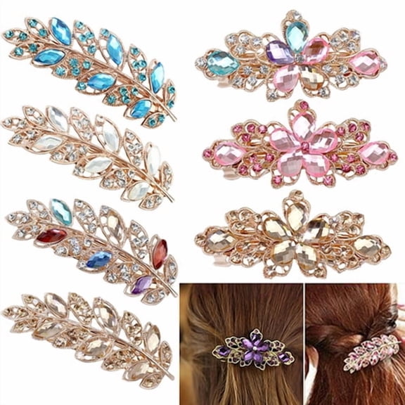 batmeuy Women Fashion Flower Leaf Crystal Rhinestone Hair Barrette Clip Hairpin Jewelry